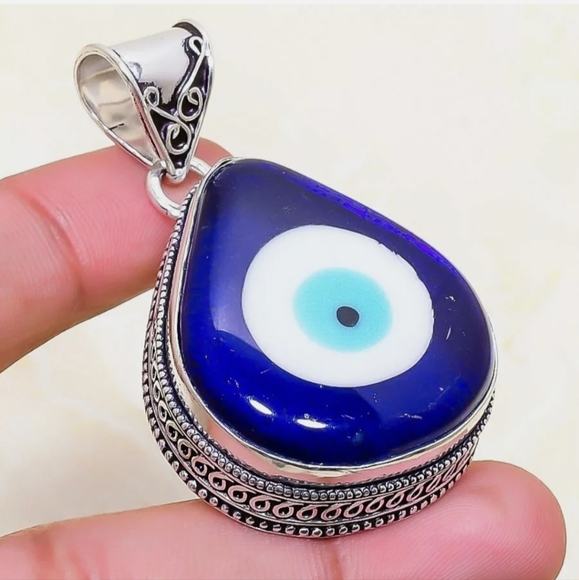New Blue Evil Eye Antique Design 925 Silver Pendant. - Picture 13 of 15